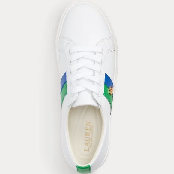 Lauren Ralph Lauren Jason II White Cow Leather Sneakers Blue/Green Stripes US8 - Picture 13 of 15